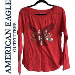 American Eagle Red Long Sleeve Tee Size Medium